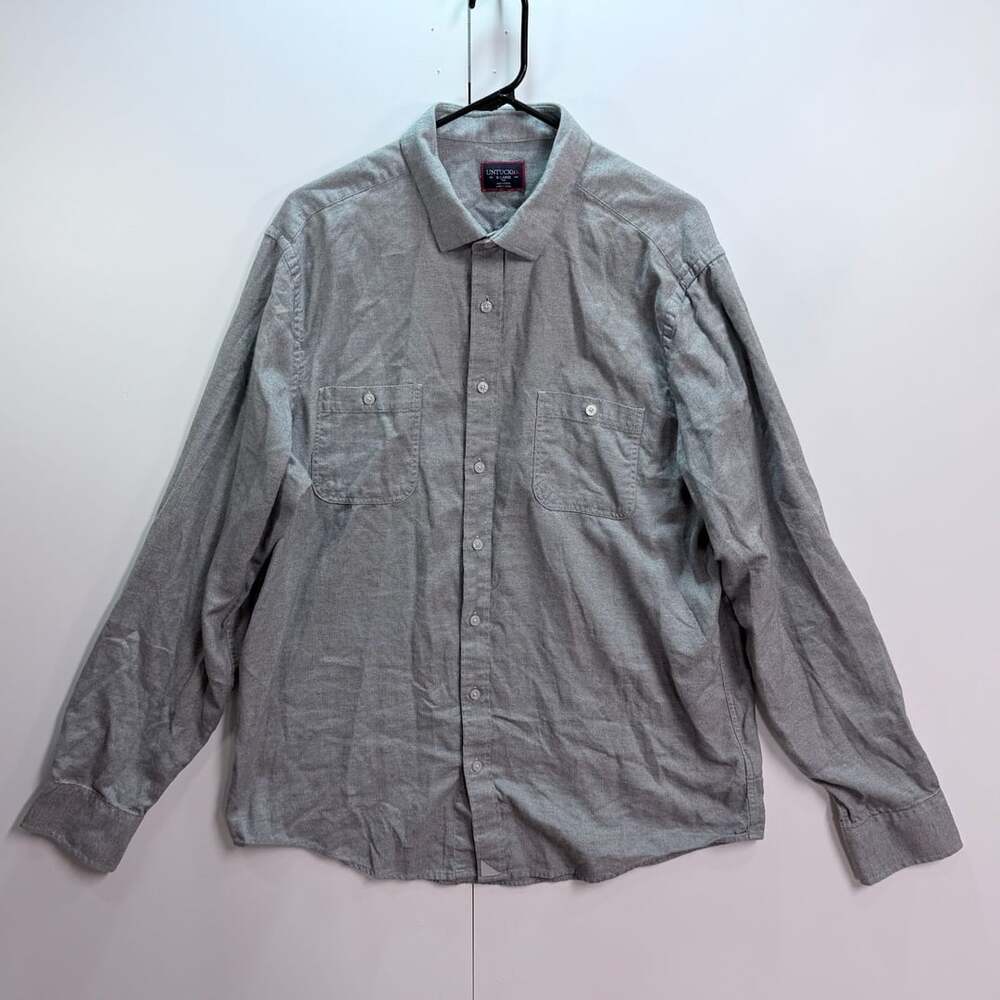 Untuckit Men's Gray Herringbone Long Sleeve Button-Up Shirt Size XL Tall